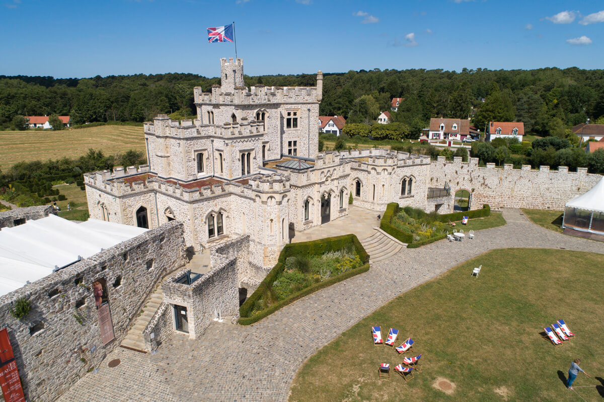 Vues aériennes par drone du château d'Hardelot, juillet 2019